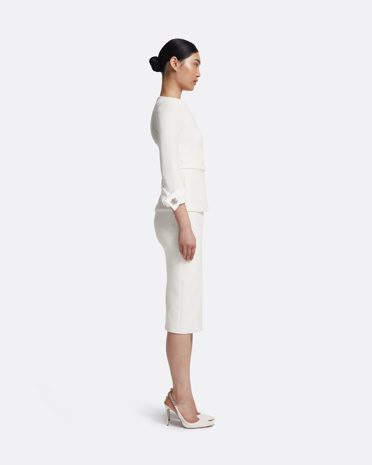 Tinetta Top in Porcelain on Ivory with Crystal Embellishment