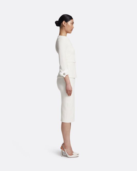 Tinetta Top in Porcelain on Ivory with Crystal Embellishment