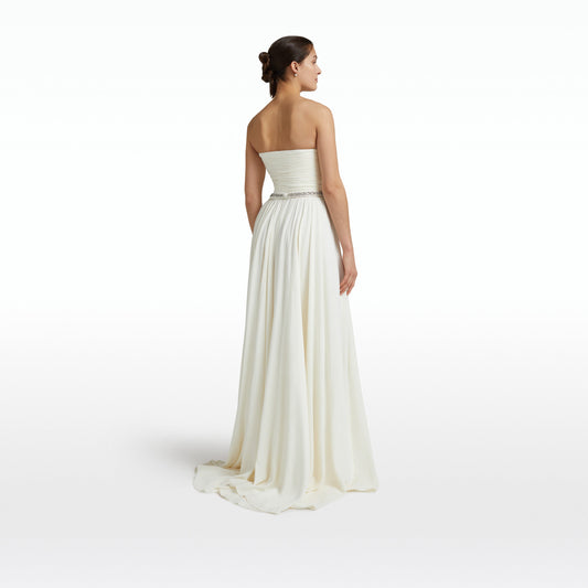 Adora Ivory Long Dress With Embroidered Belt