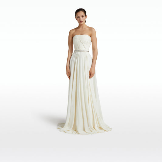 Adora Ivory Long Dress With Embroidered Belt