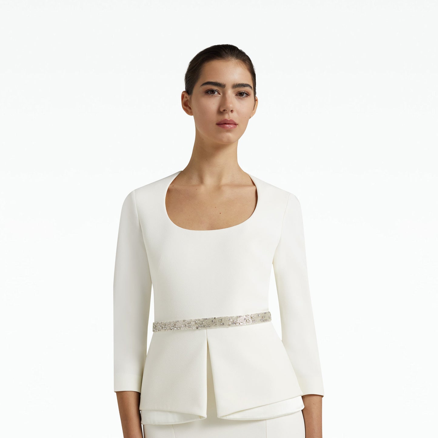 Caia Ivory Top With Embroidered Belt