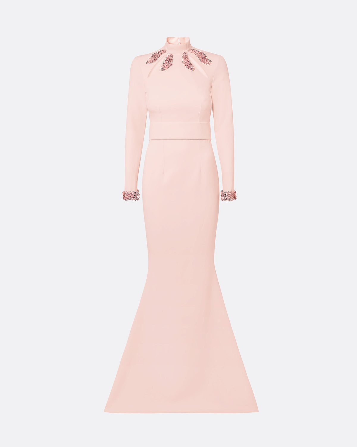 Kamala Pale Pink & Curled Leaf Embroidery Long Dress