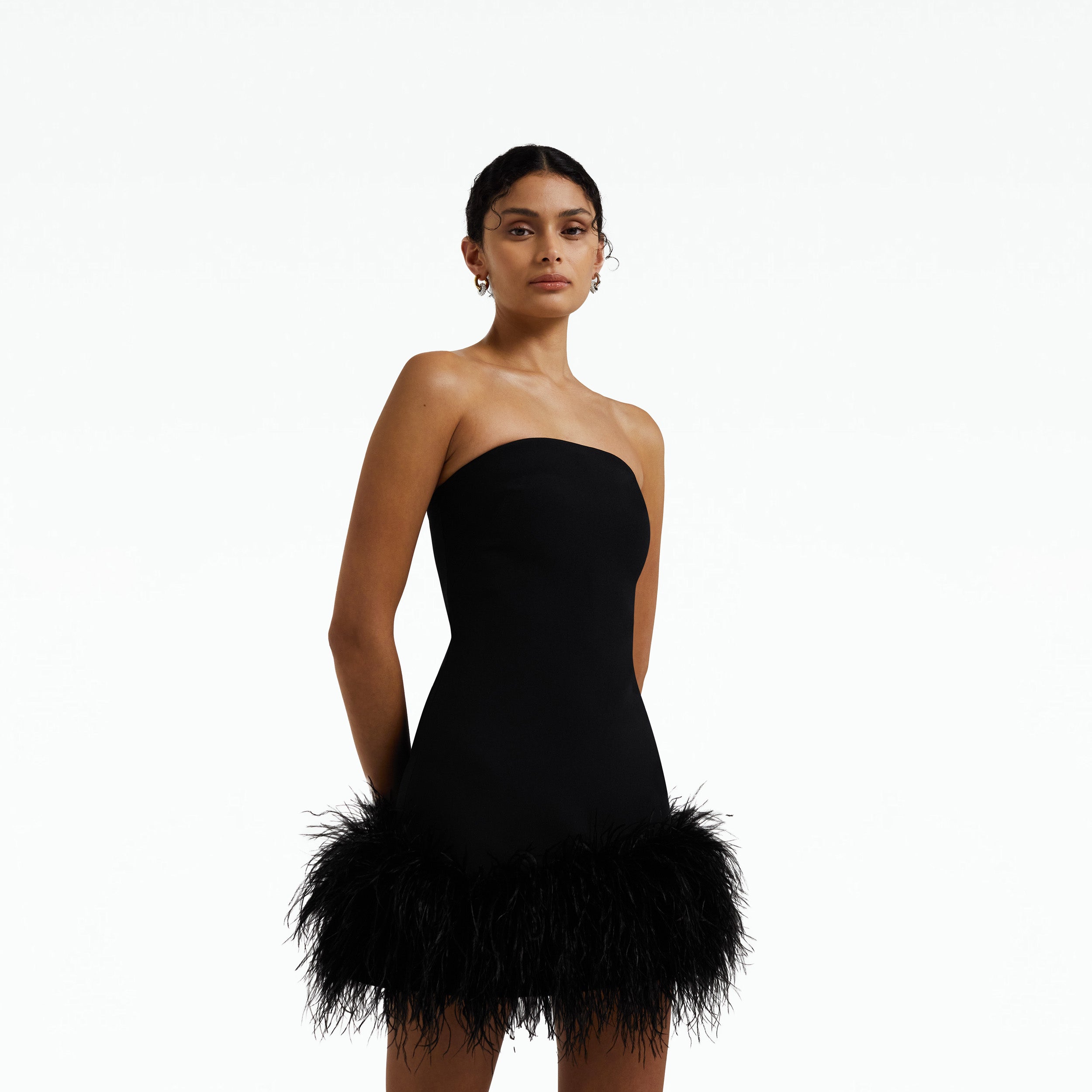 Rowan Black Feather-Trimmed Short Dress – Maison Safiyaa USA