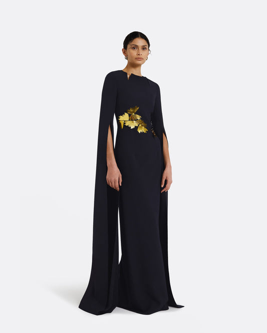 Talin Embroidered Midnight Navy Long Dress