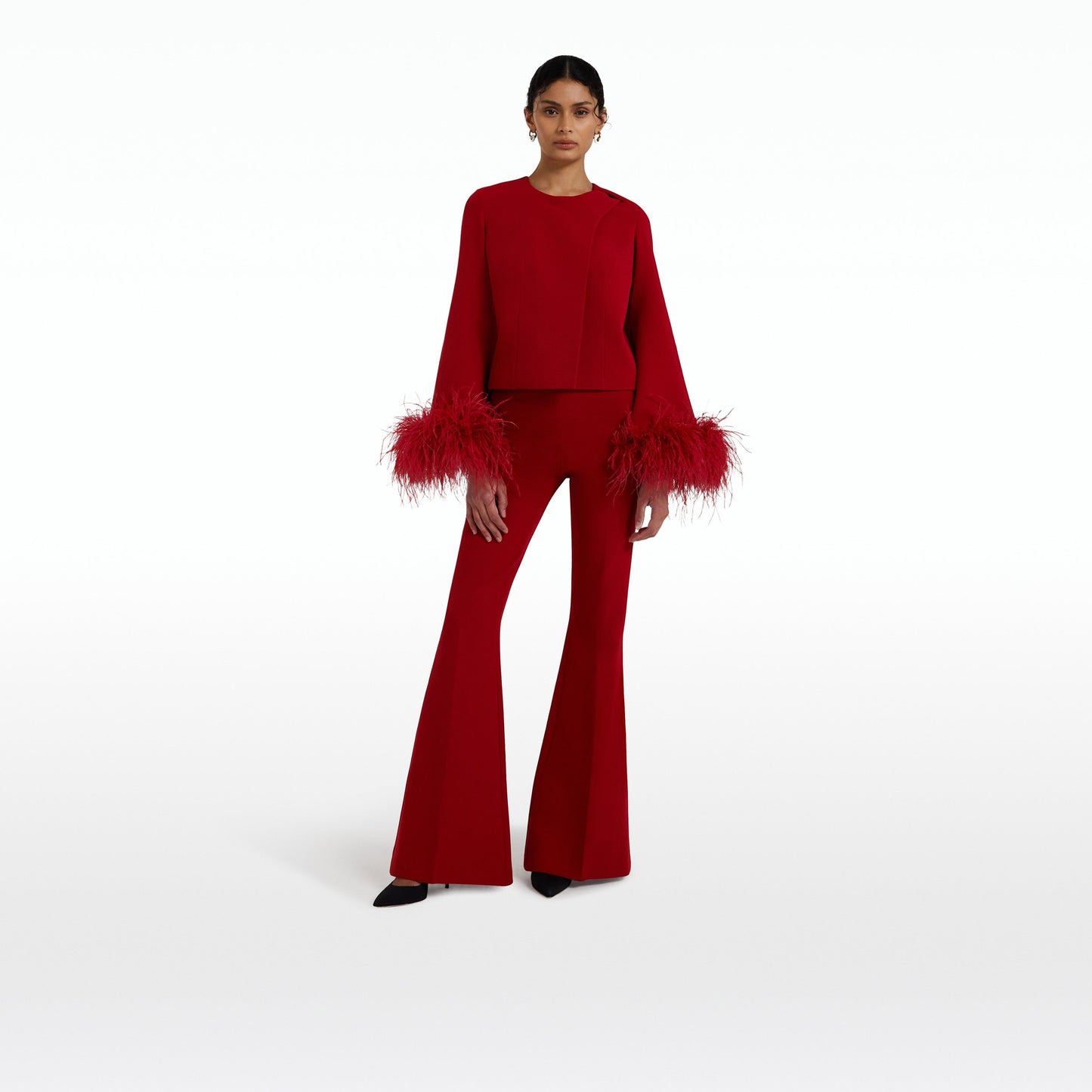 Amal Azalea Red Feather-Trimmed Jacket