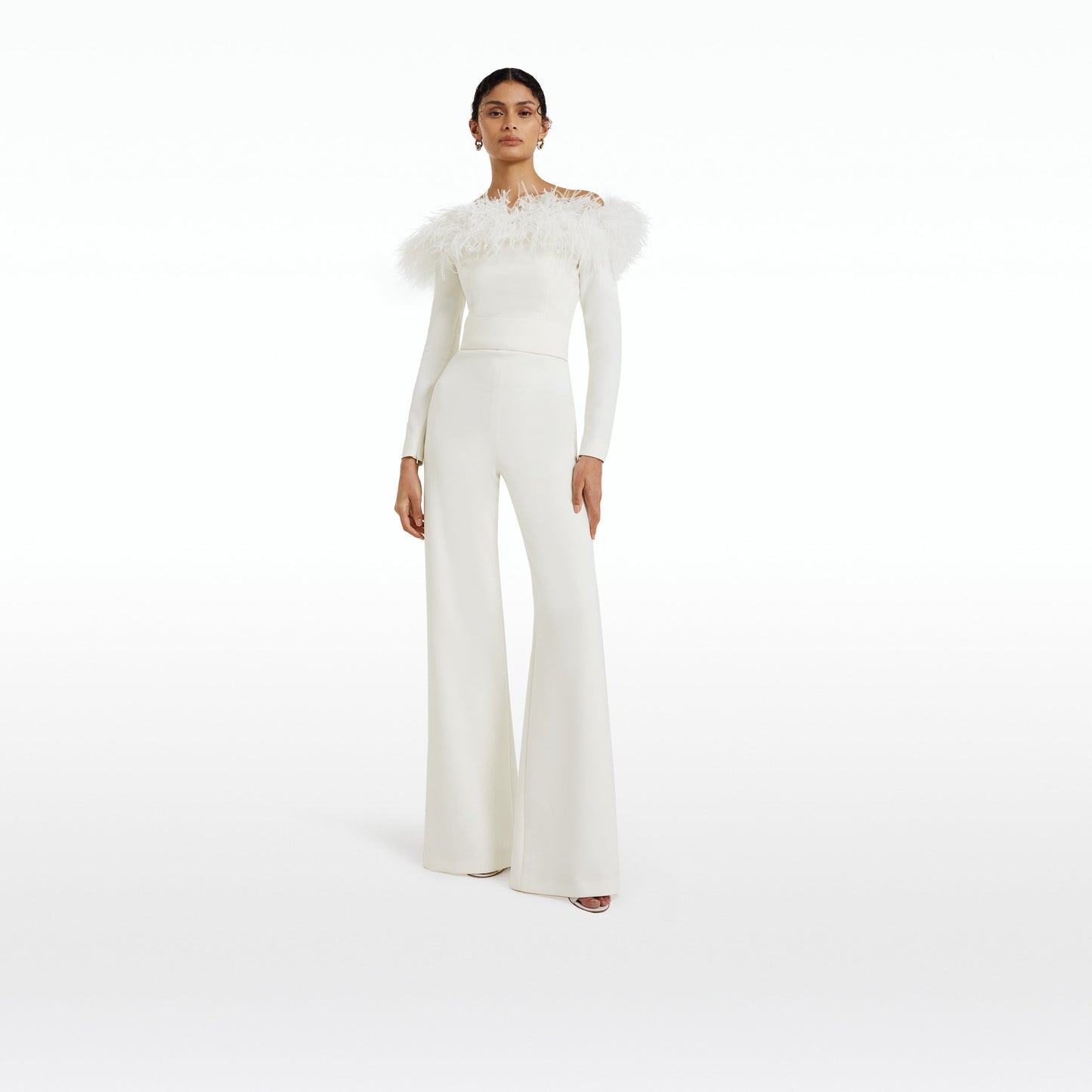 Veasna Ivory Feather-Trimmed Jumpsuit