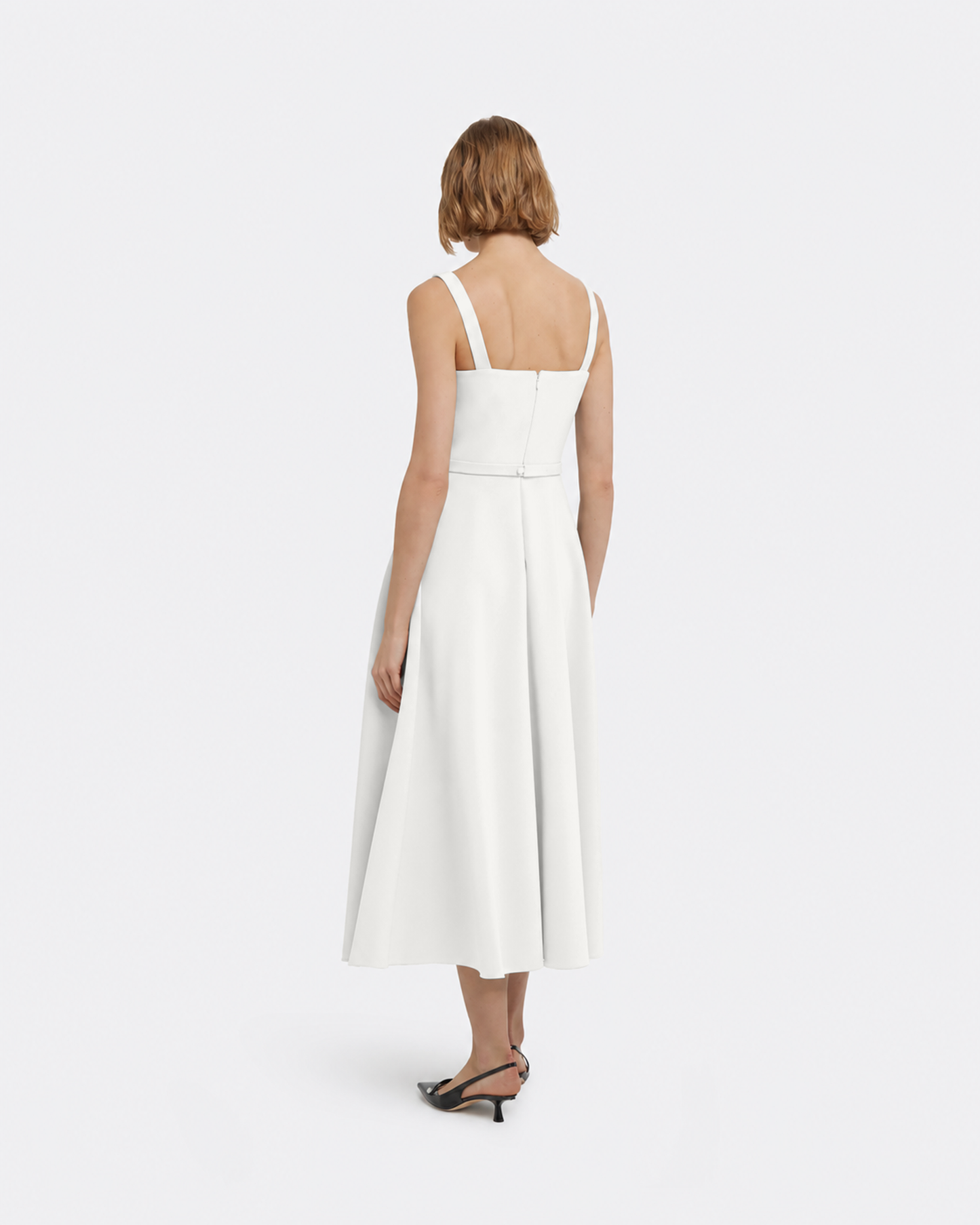 Ginny Midi Dress in Ivory with Pearl