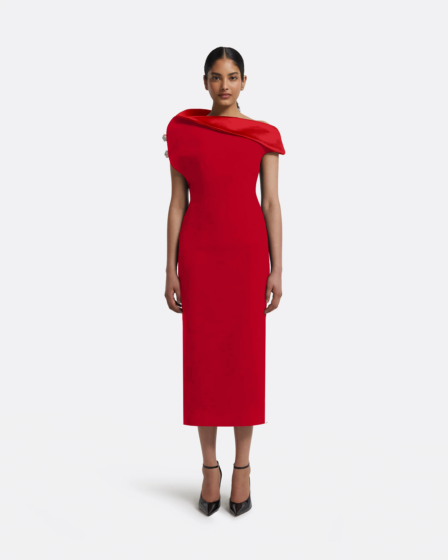 Reina Midi Dress in Crimson with Crystal