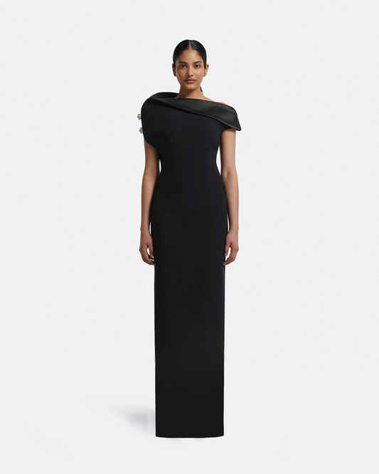 Relena Long Dress in Black with Crystal