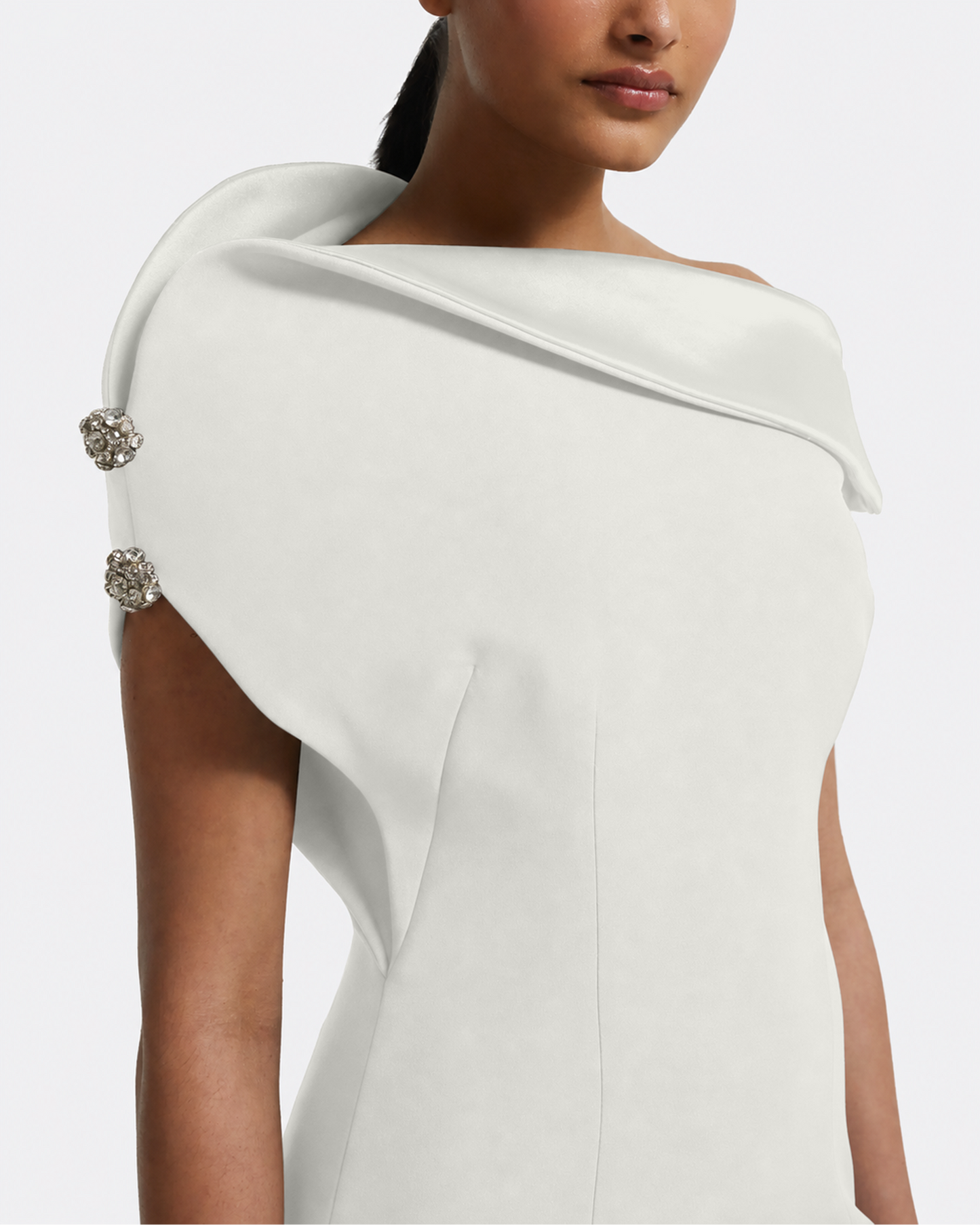 Reina Midi Dress in Ivory with Crystal