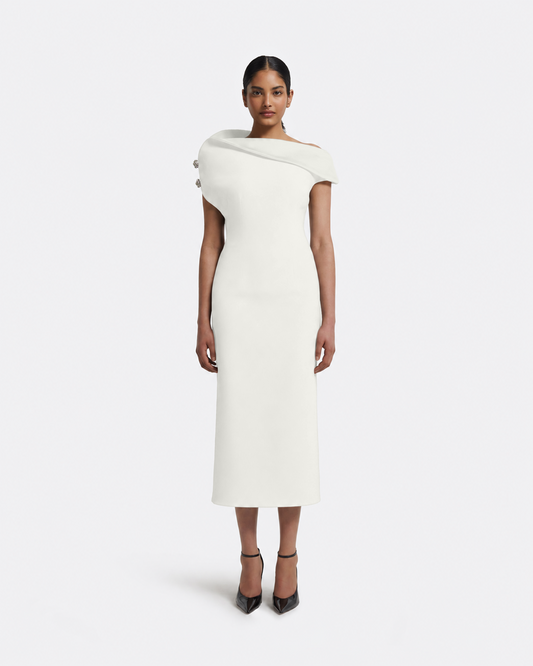Reina Midi Dress in Ivory with Crystal