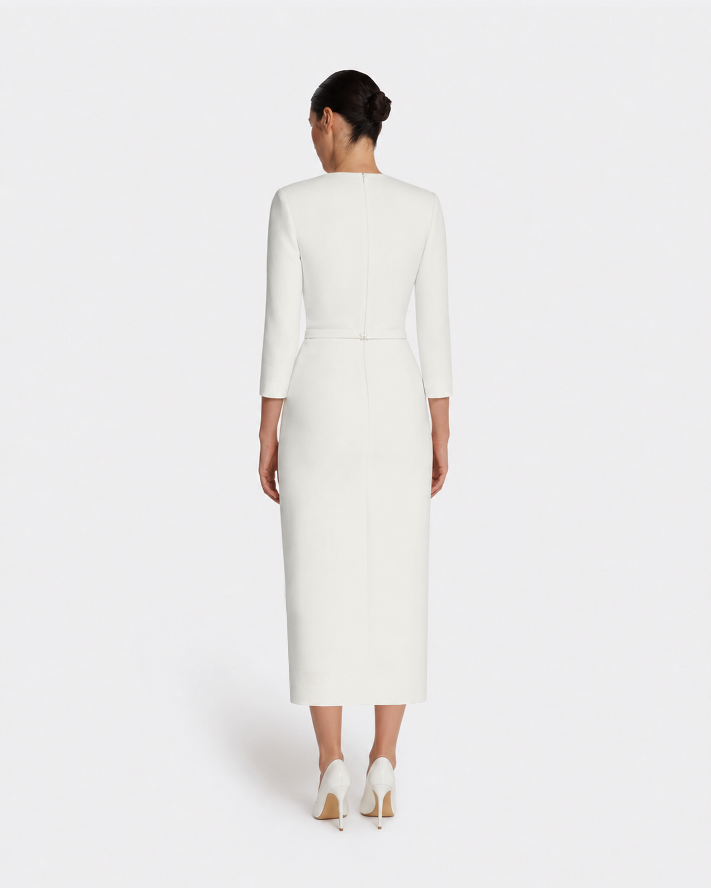 Vietta Midi Dress in Ivory with Pearl