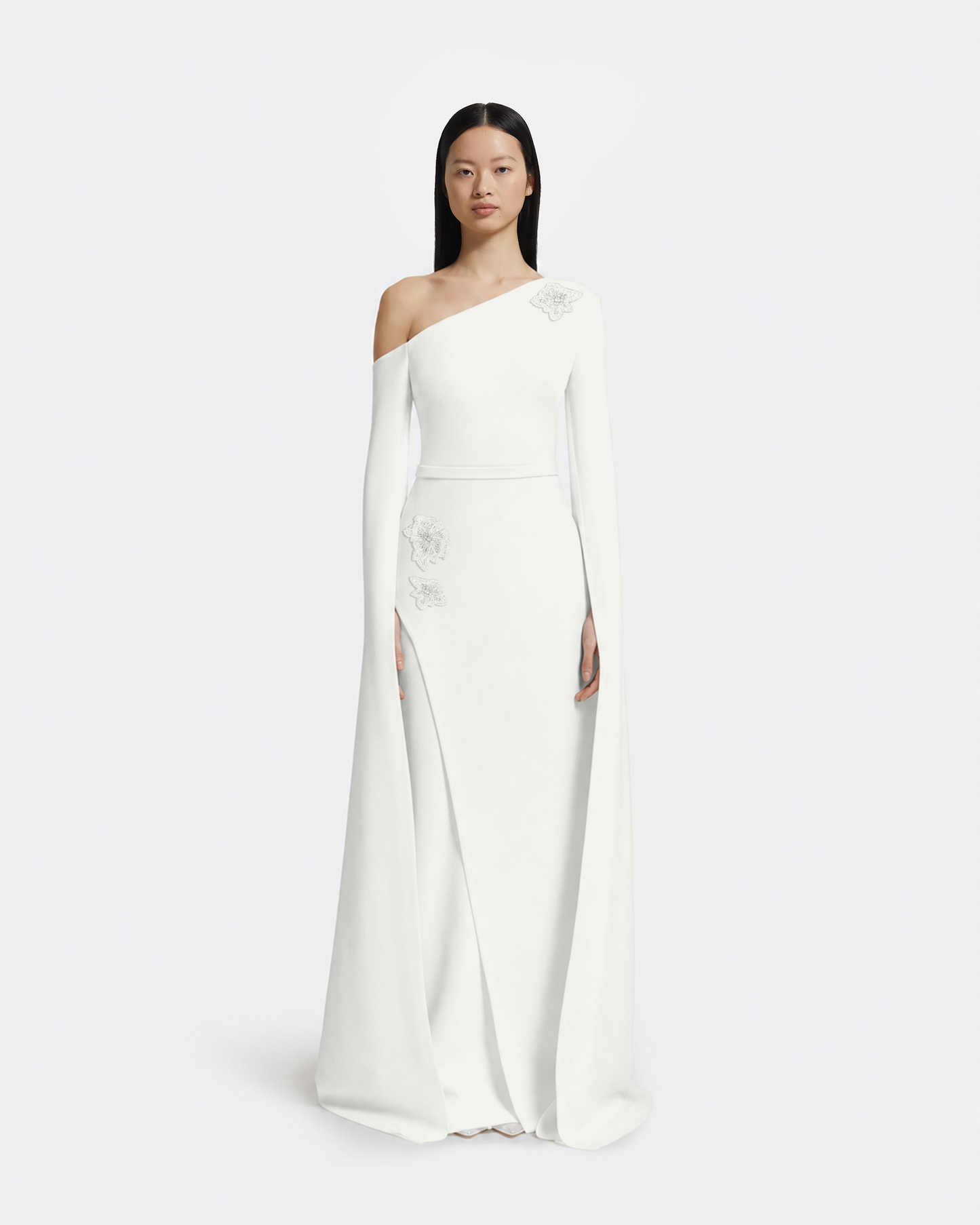 Rinna Long Dress in Ivory with Pearl