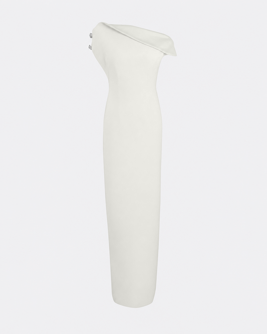 Relena Long Dress in Ivory with Crystal