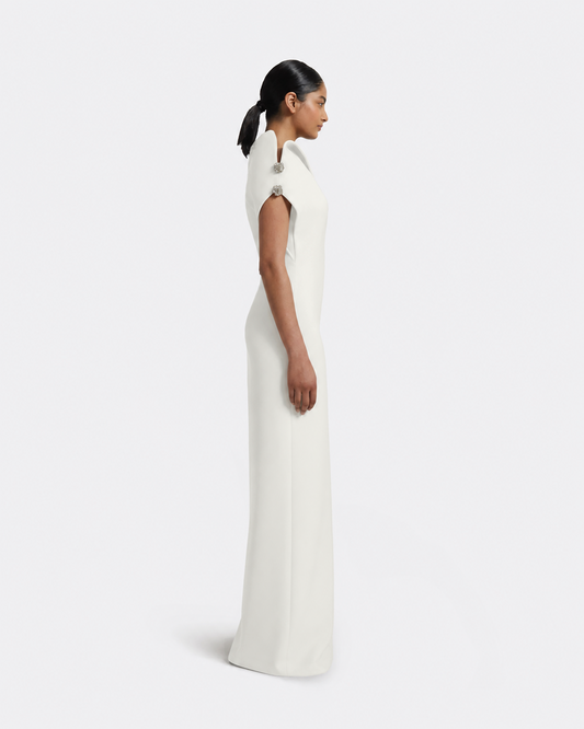 Relena Long Dress in Ivory with Crystal