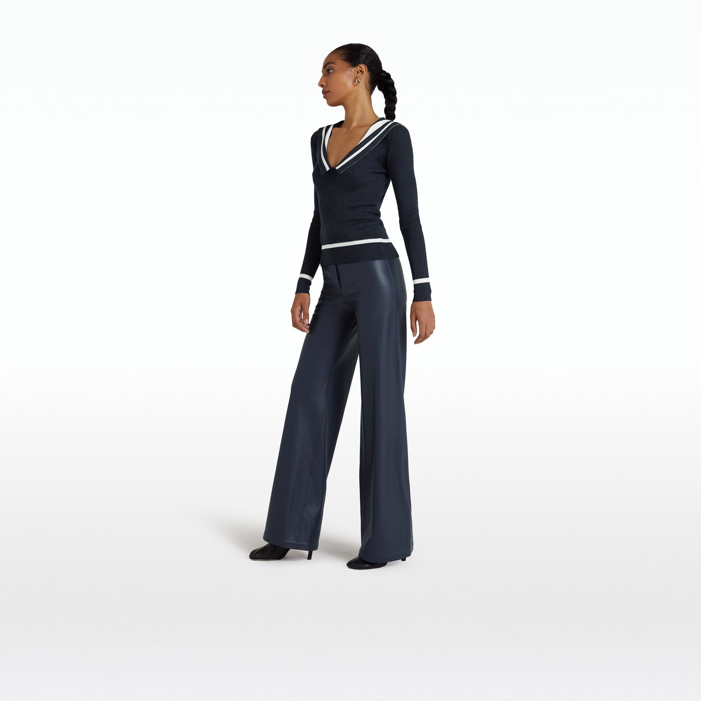 Narqis Navy Vegan Leather Trousers
