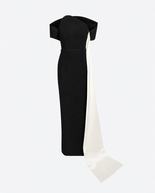 Giorgia Long Dress in Black & Ivory