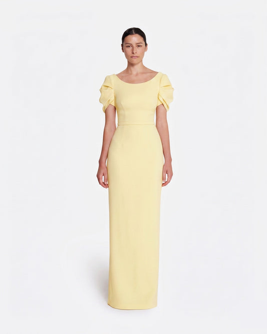 Vanna Long Dress in Pale Yellow