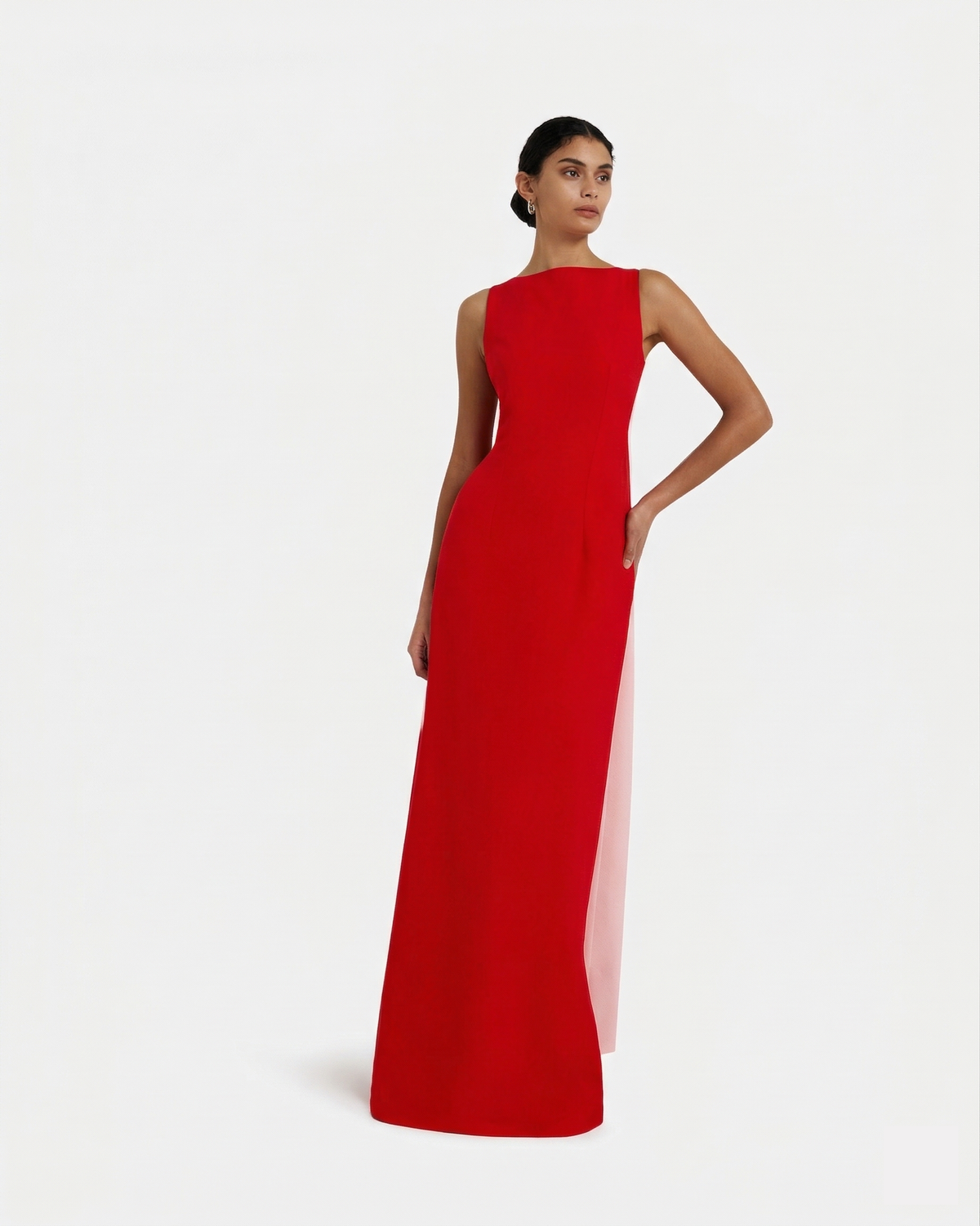 Celestia Long Dress in Cherry Red & Pale Pink