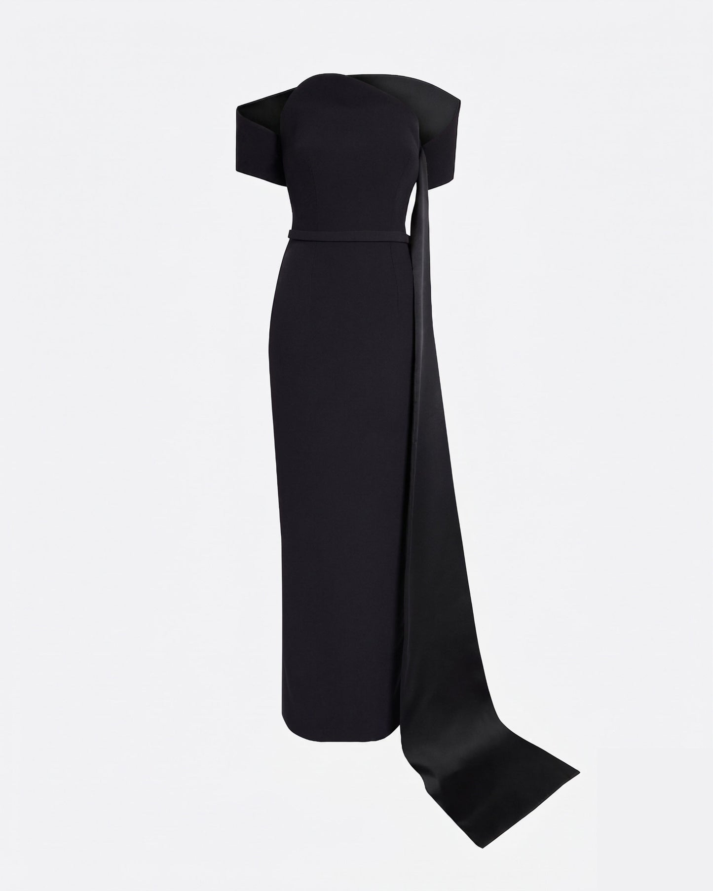 Column gown with asymmetric bustier & sash detail  in BLACK