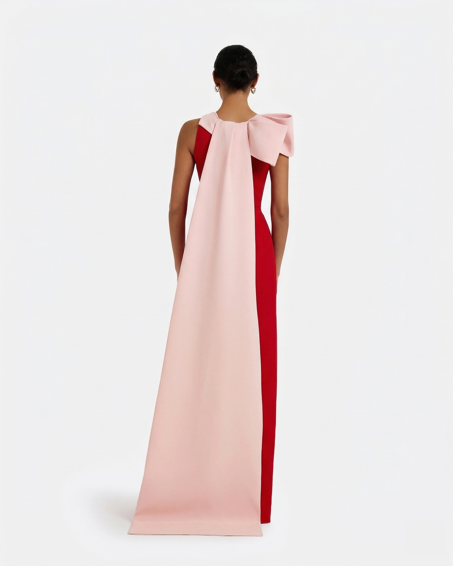 Celestia Long Dress in Cherry Red & Pale Pink