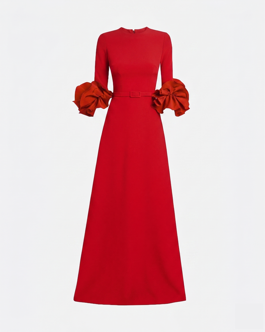 Belen Long Dress in Cherry Red