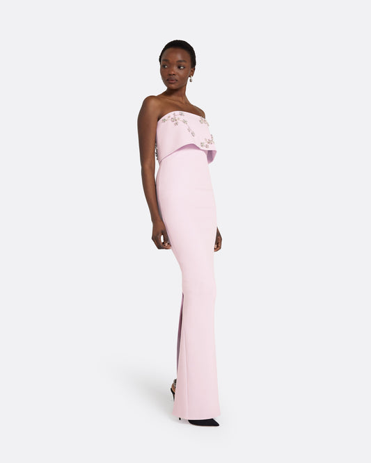 roshana satin-trimmed crepe maxi dress by safiyaa from moda operandi Safiyaa Roshana Strapless Gown