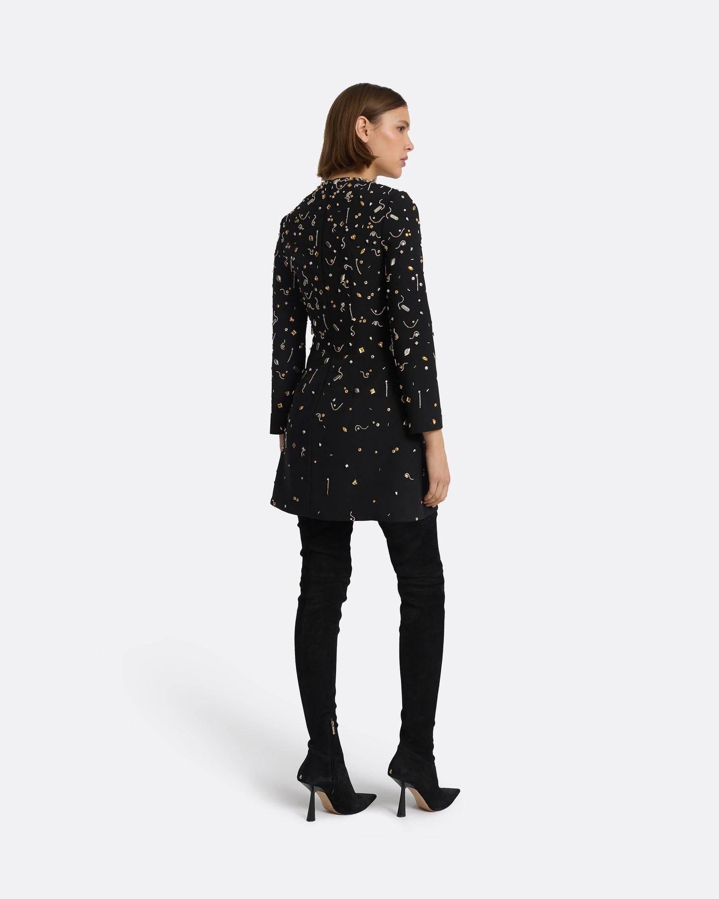 Rena Black & Celestial Scatter Embroidery Short Dress