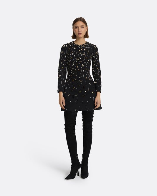 Rena Black & Celestial Scatter Embroidery Short Dress