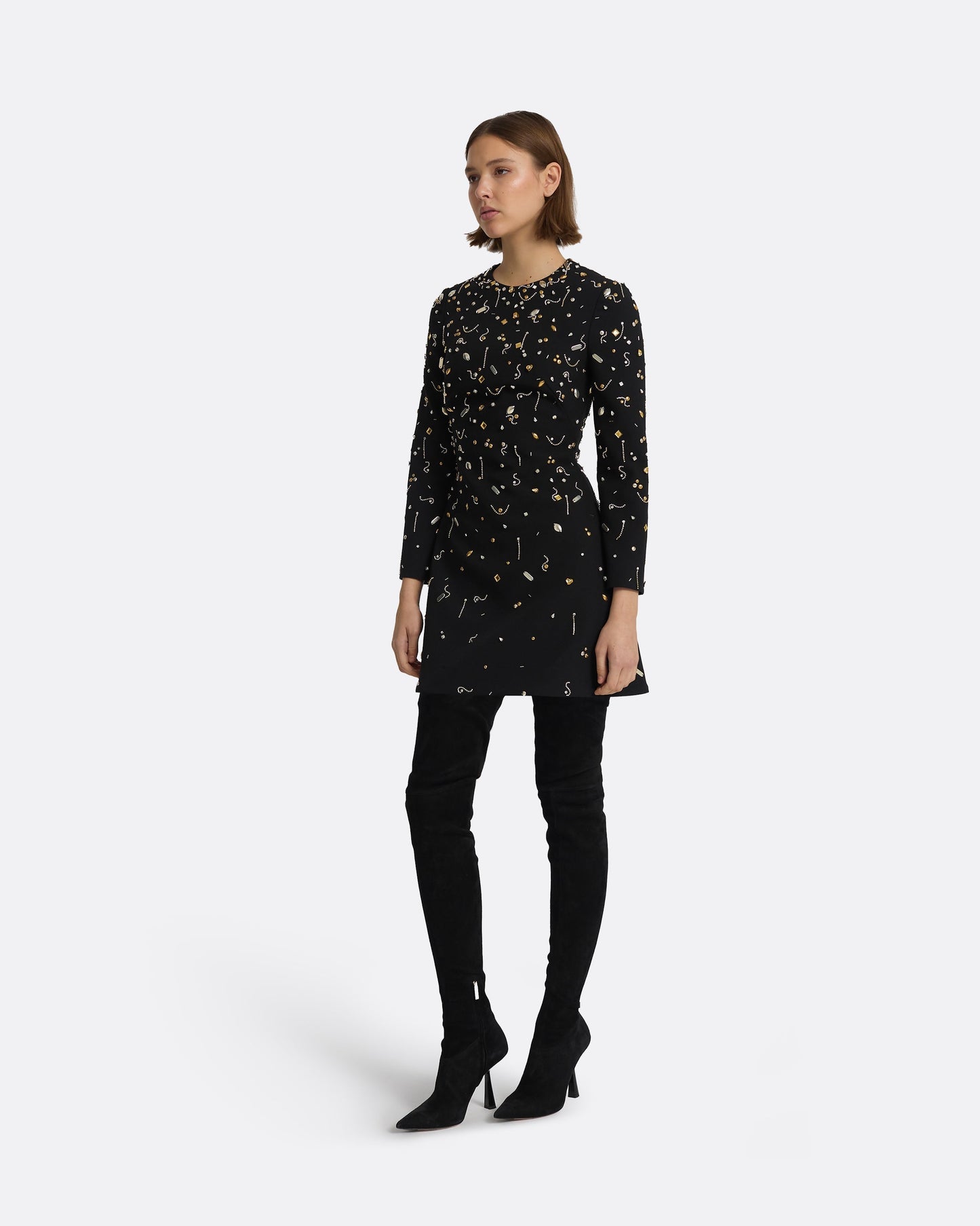 Rena Black & Celestial Scatter Embroidery Short Dress