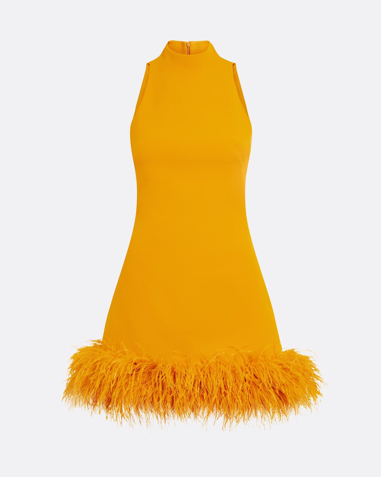 Ratana Ochre Feather-Trimmed Short Dress