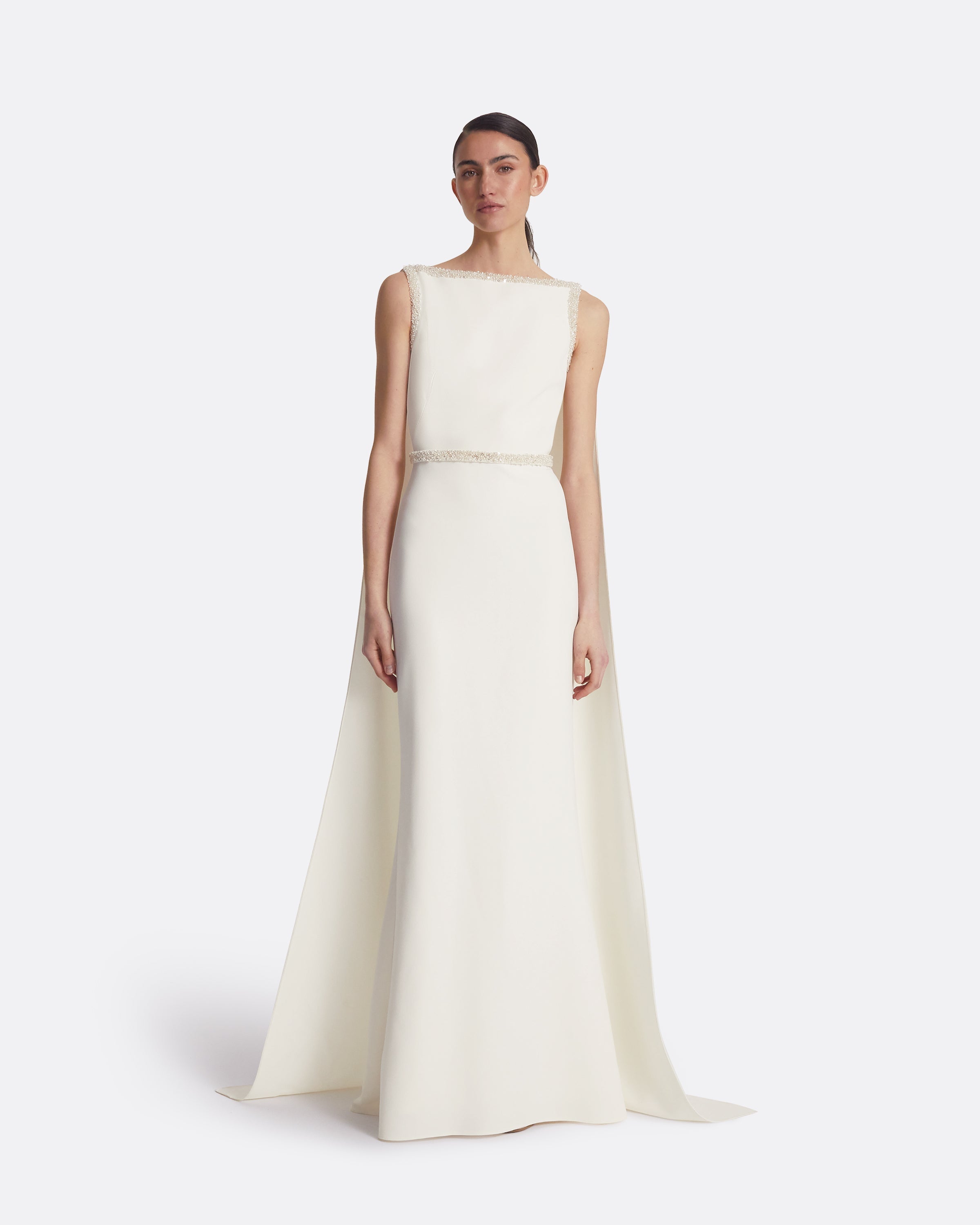 Ginevra Ivory Long Dress With Embroidered Belt – Maison