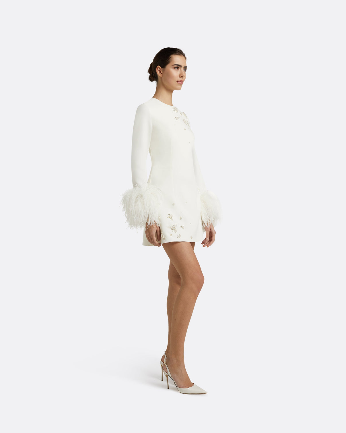 Rena Ivory Feather-trimmed Short Dress main image 1