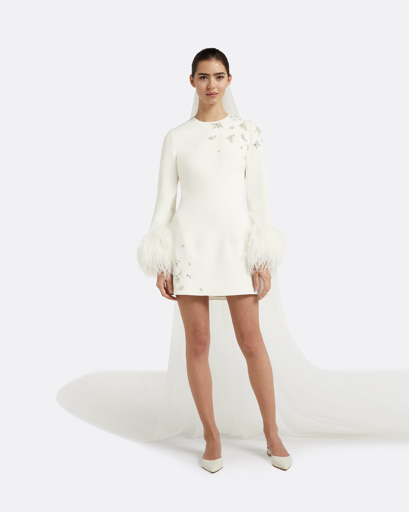 Rena Ivory Feather-trimmed Short Dress main image 0