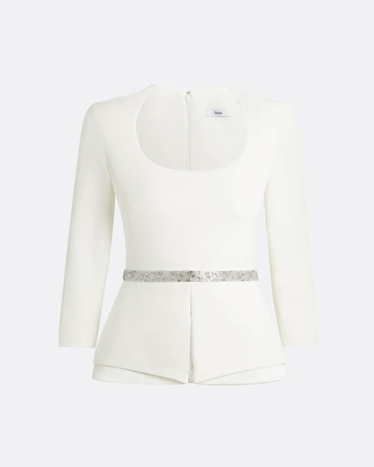 Caia Ivory Top With Embroidered Belt