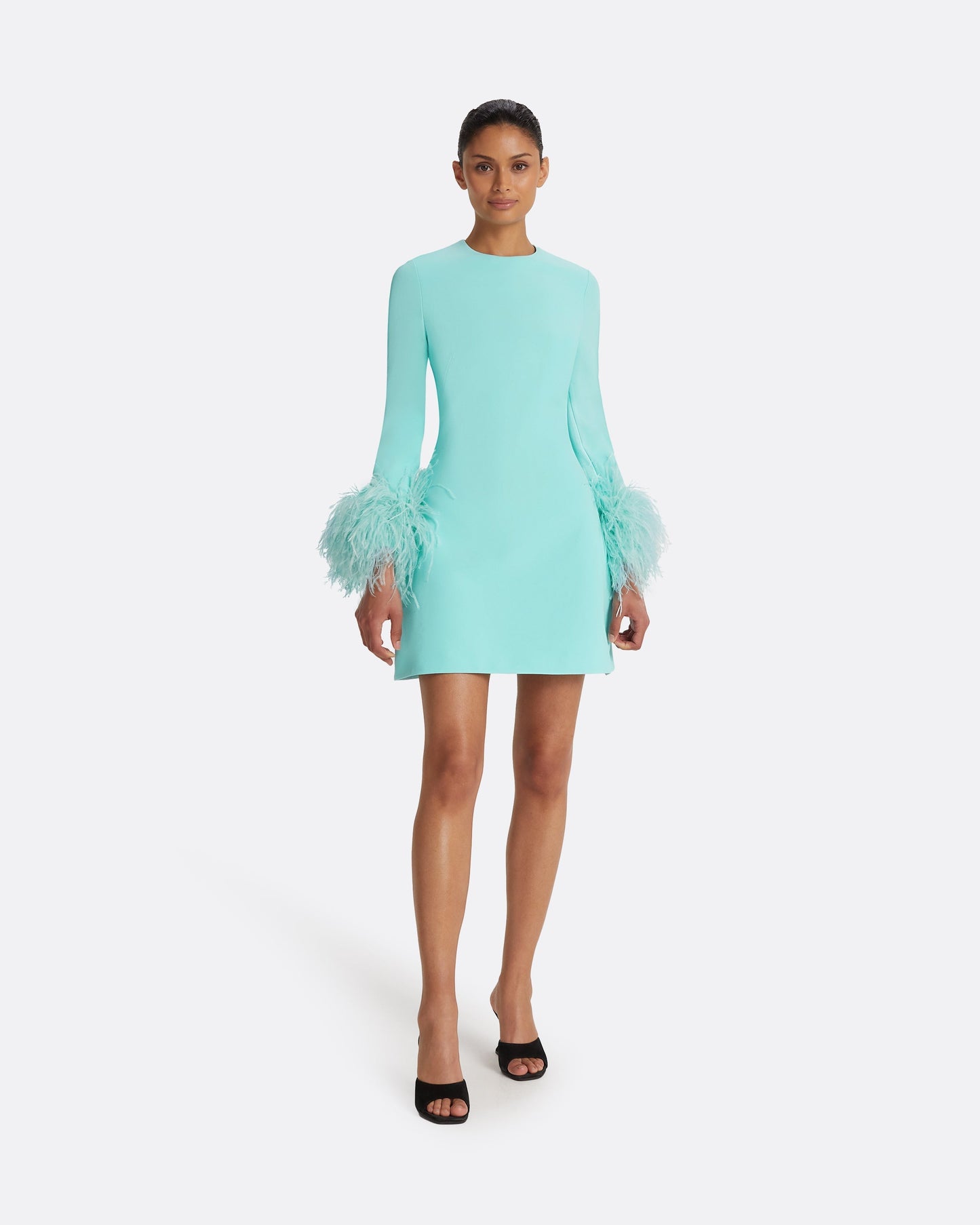 Rena Positano Feather-Trimmed Short Dress
