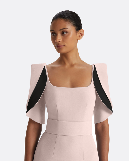 Dara Long Dress in Pale Pink & Black