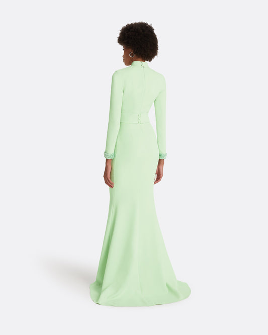 Kamala Aloe & Curled Leaf Embroidery Long Dress