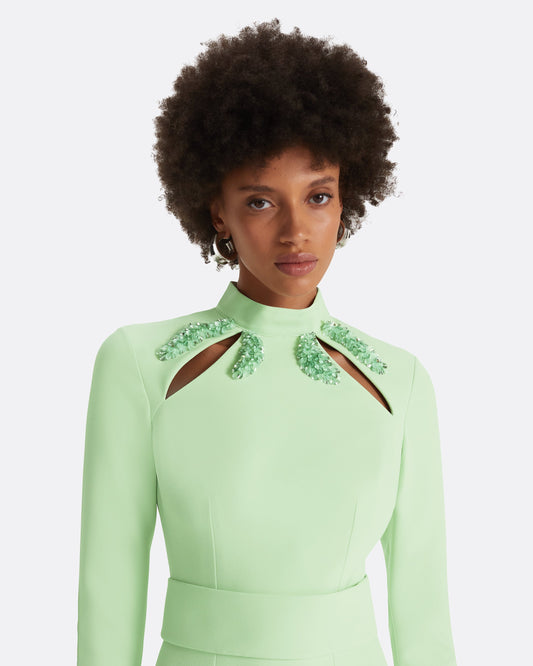 Kamala Aloe & Curled Leaf Embroidery Long Dress