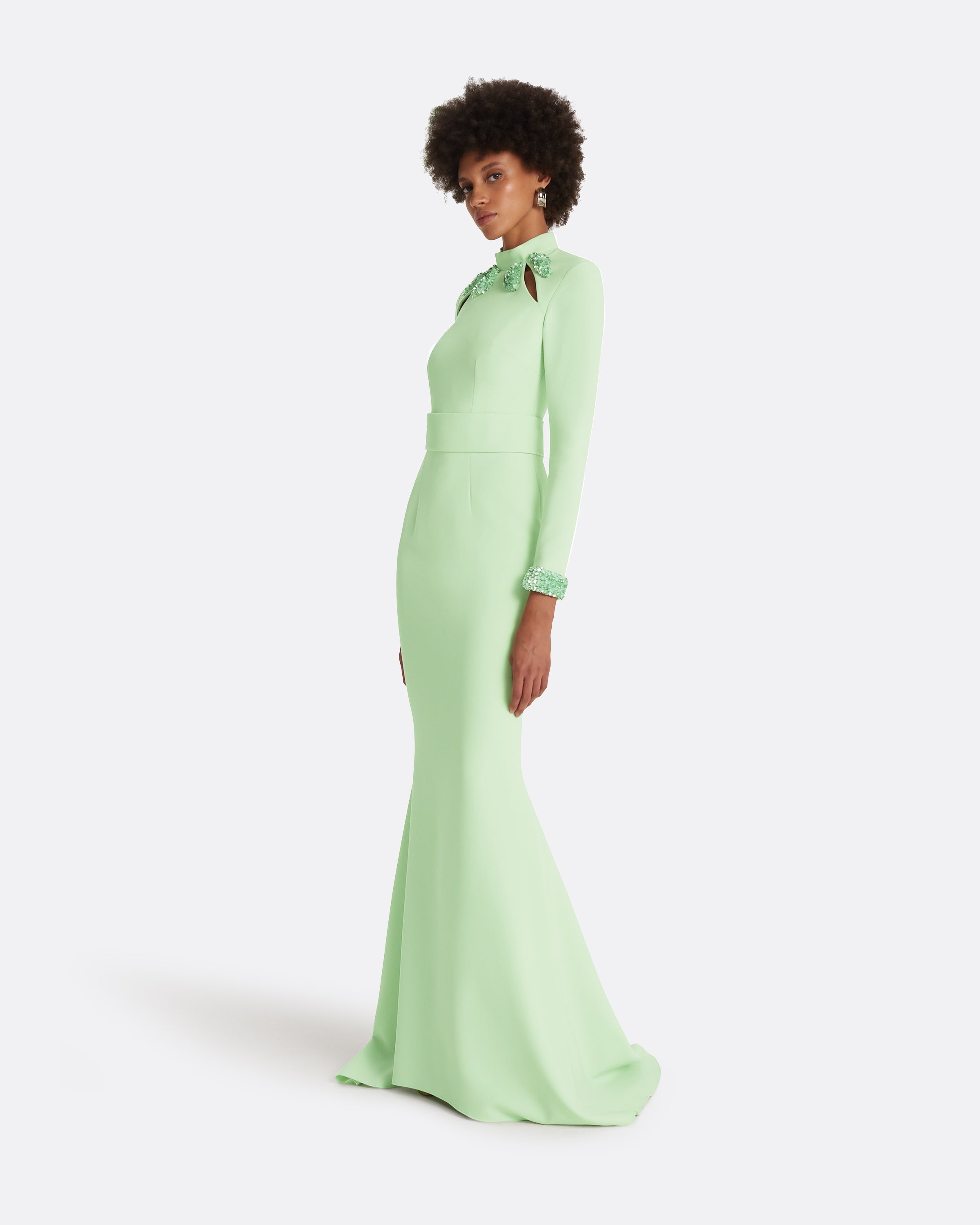 Kamala Aloe & Curled Leaf Embroidery Long Dress main image 0