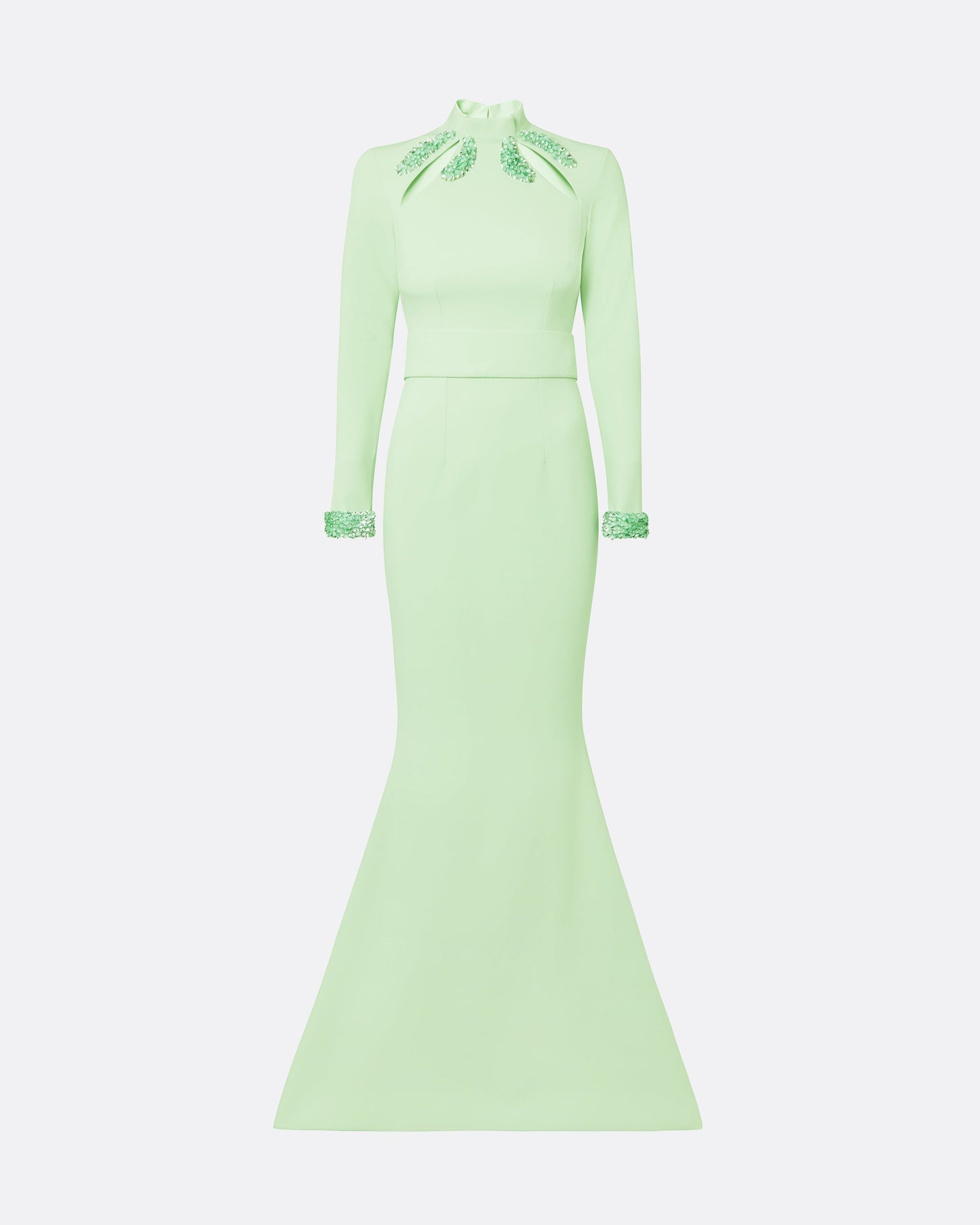 Kamala Aloe & Curled Leaf Embroidery Long Dress