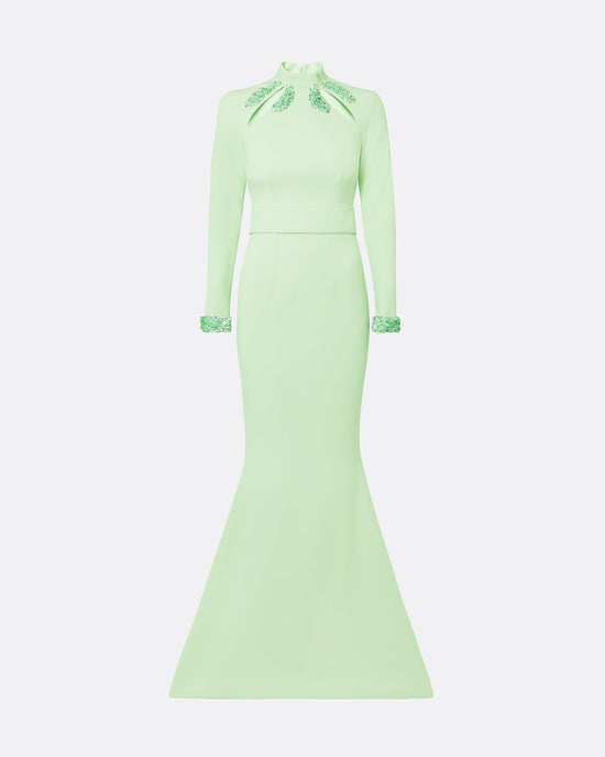 Kamala Aloe & Curled Leaf Embroidery Long Dress main image 1