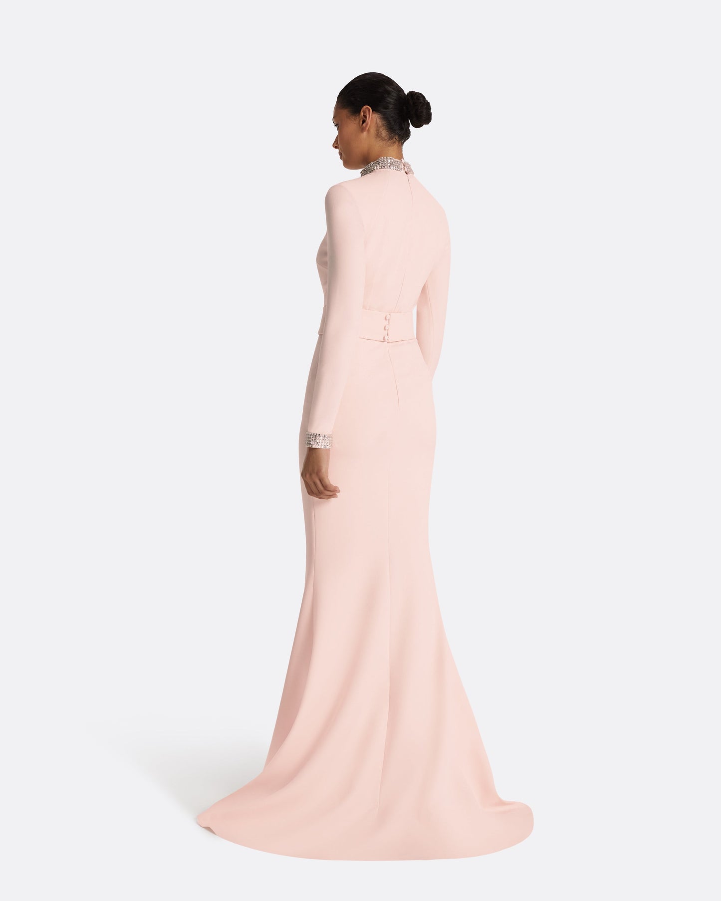 Kamala Pale Pink & Mirror Disc Embroidery Long Dress Maison Safiyaa USA Kamala Pale Pink & Mirror Disc Embroidery Long Dress Maison Safiyaa USA