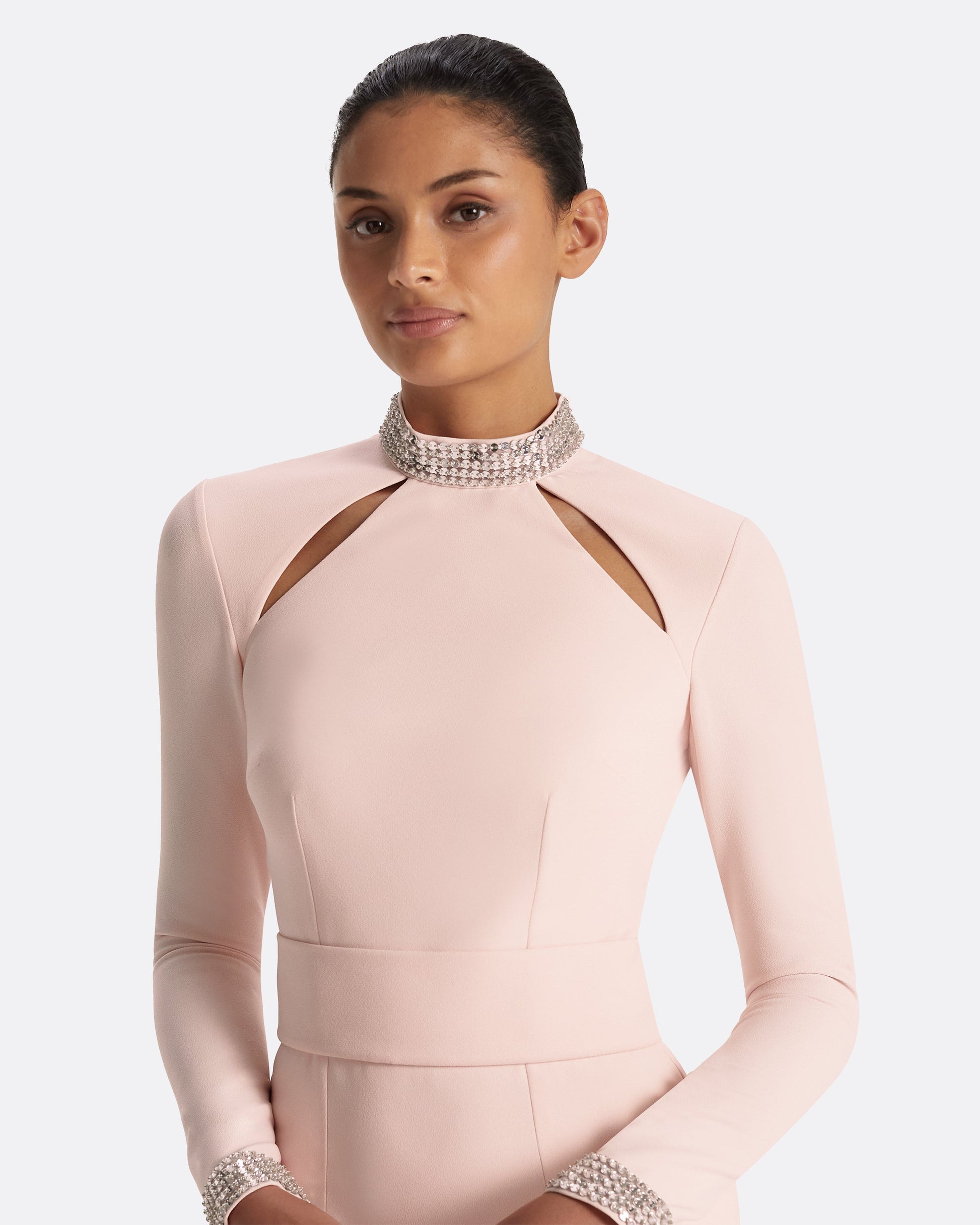 Kamala Pale Pink & Mirror Disc Embroidery Long Dress Maison Safiyaa USA Kamala Pale Pink & Mirror Disc Embroidery Long Dress Maison Safiyaa USA