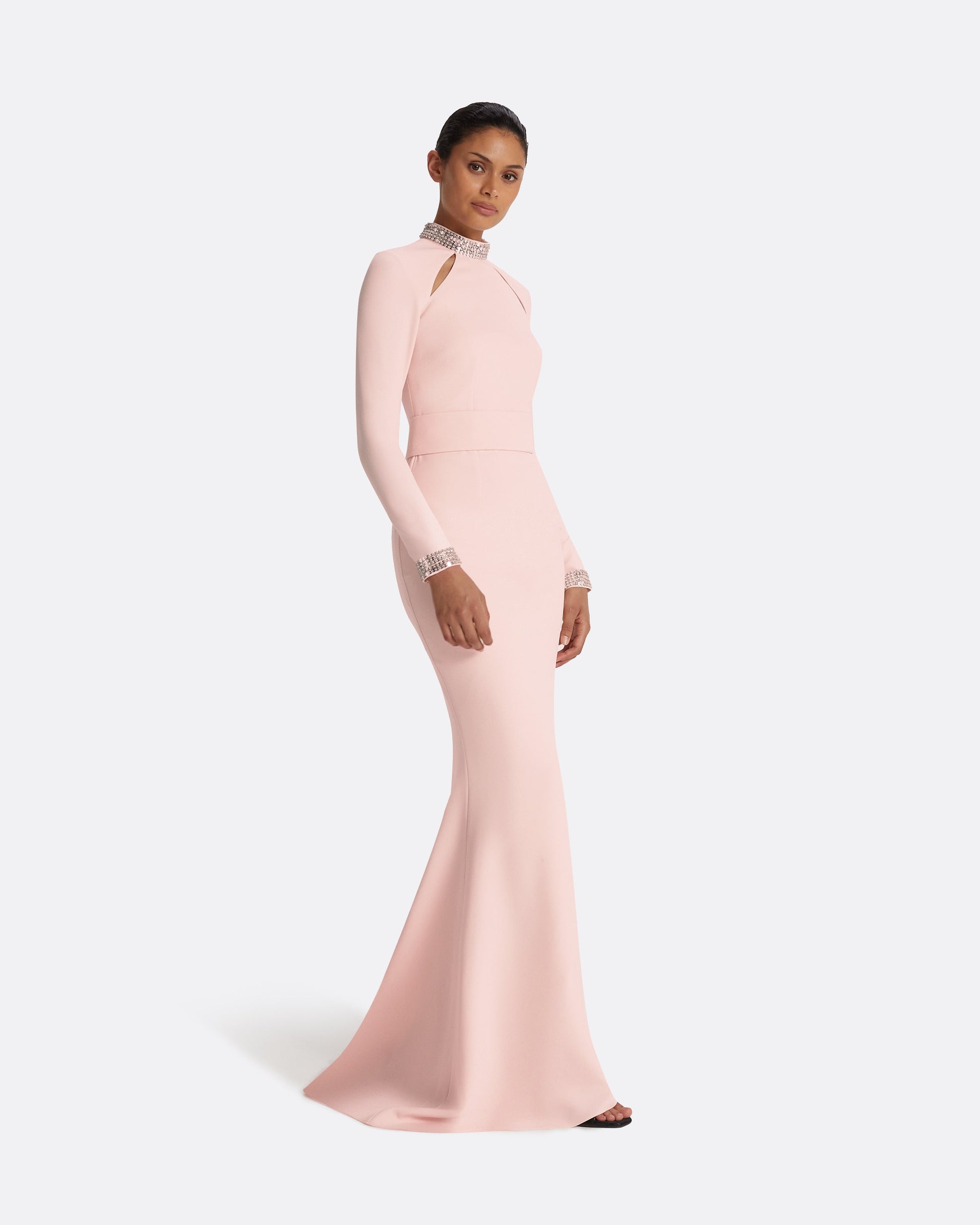 Kamala Pale Pink & Mirror Disc Embroidery Long Dress Maison Safiyaa USA Kamala Pale Pink & Mirror Disc Embroidery Long Dress Maison Safiyaa USA