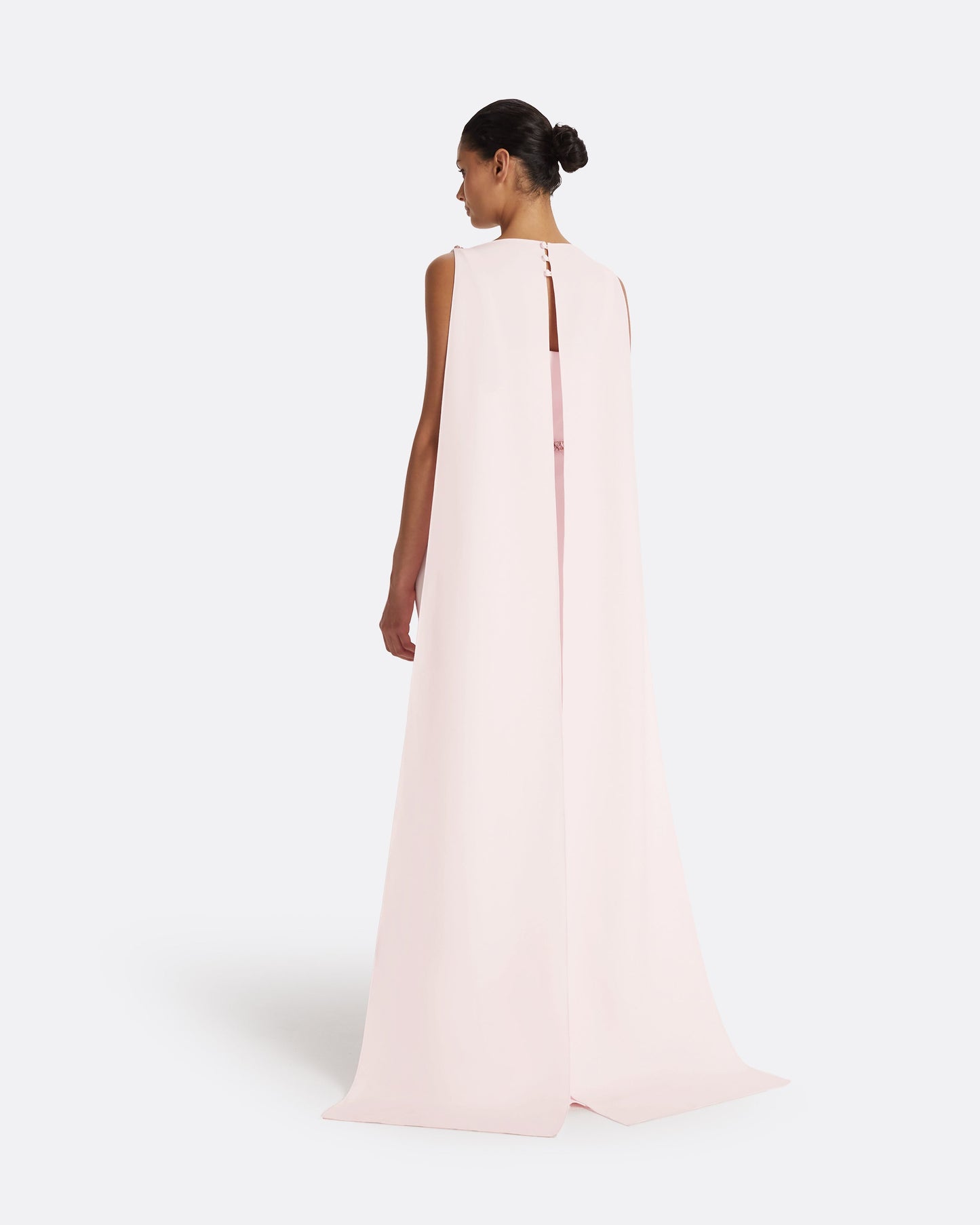 safiyaa pink dress Cadenza Barely Long Maison USA length dress in pale pink heavy crepe with a boat neckline One-shoulder crpe gown in pink