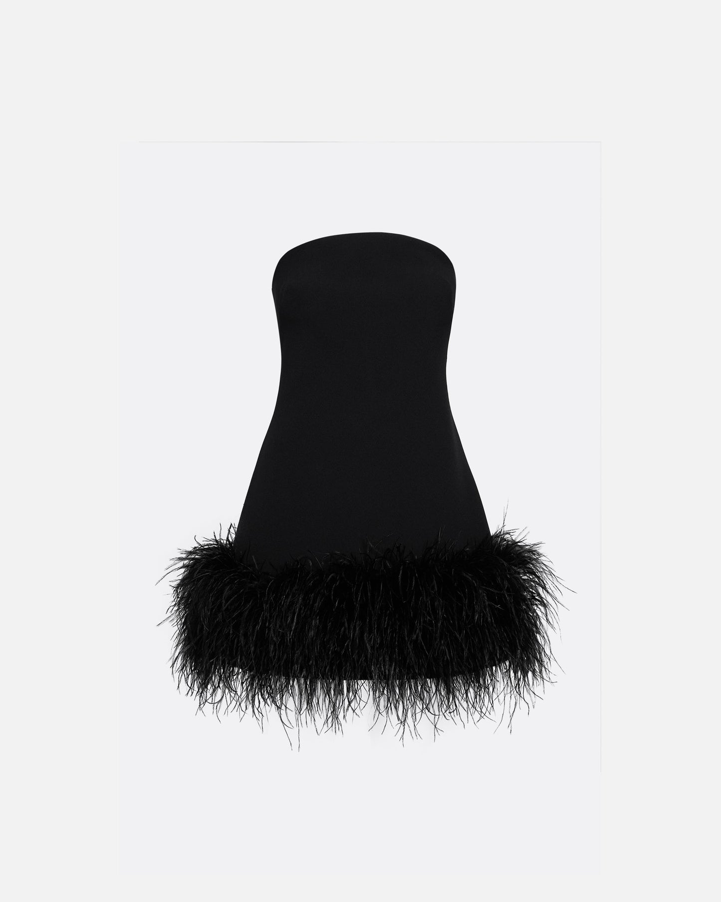 Rowan Black Feather-Trimmed Short Dress