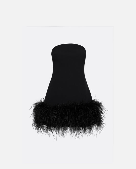 Rowan Black Feather-Trimmed Short Dress