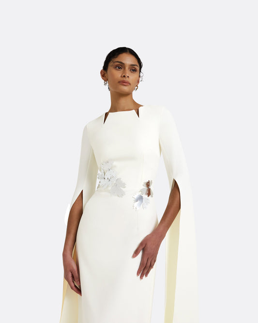 Talin Embroidered Ivory Long Dress