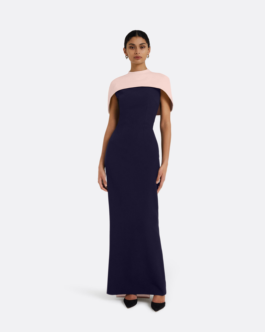 Kalika Long Dress in Azurite & Pale Pink